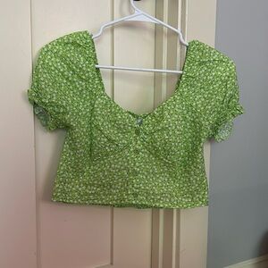 Princess Polly Green Floral Crop Top